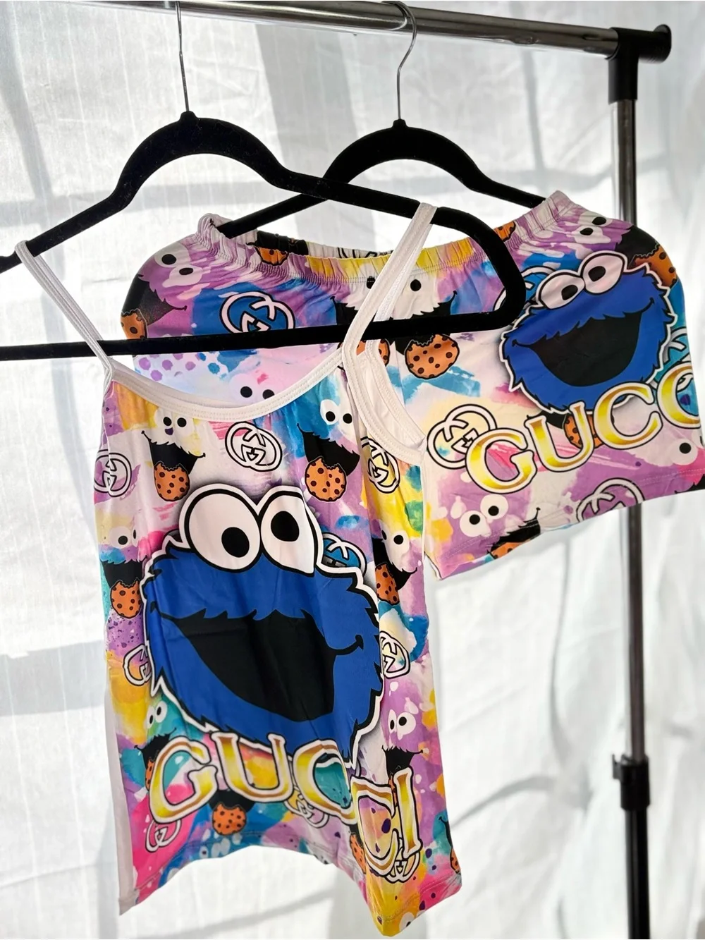 Cookie Monster Graphic Tank and Shorts Set - Multicolor